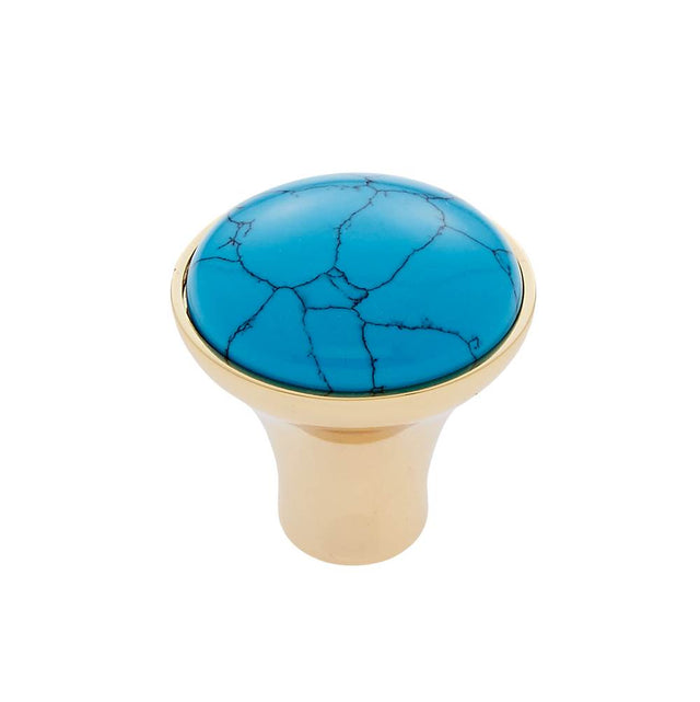 JVJ Hardware - Murano Collection 24K Gold Plated Finish 30 mm Turquoise Knob, Composition Turquoise and Solid Brass - 24k Gold