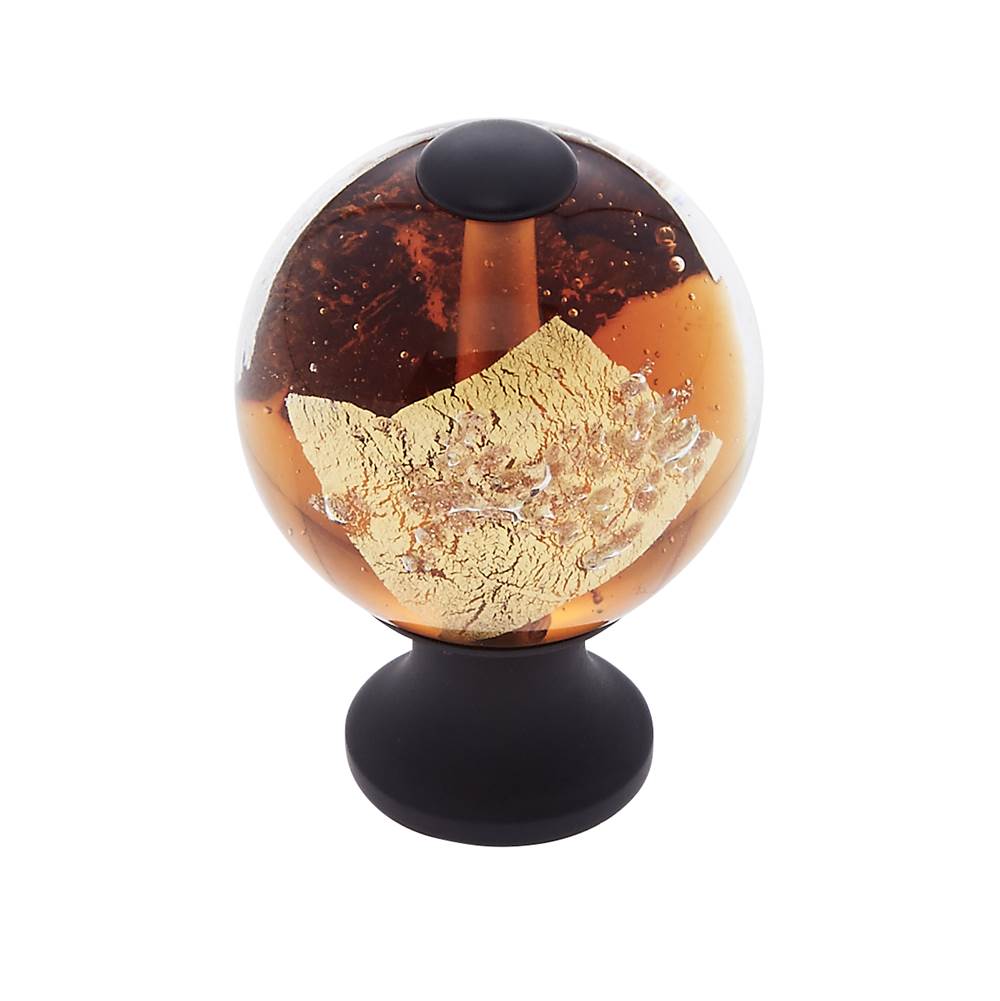 JVJ Hardware - Murano Collection Oil Rubbed Bronze Finish 30 mm Orange w/Gold and Silver Round Glass Knob, Composition Glass and Solid Brass - Oil Rubbed Bronze