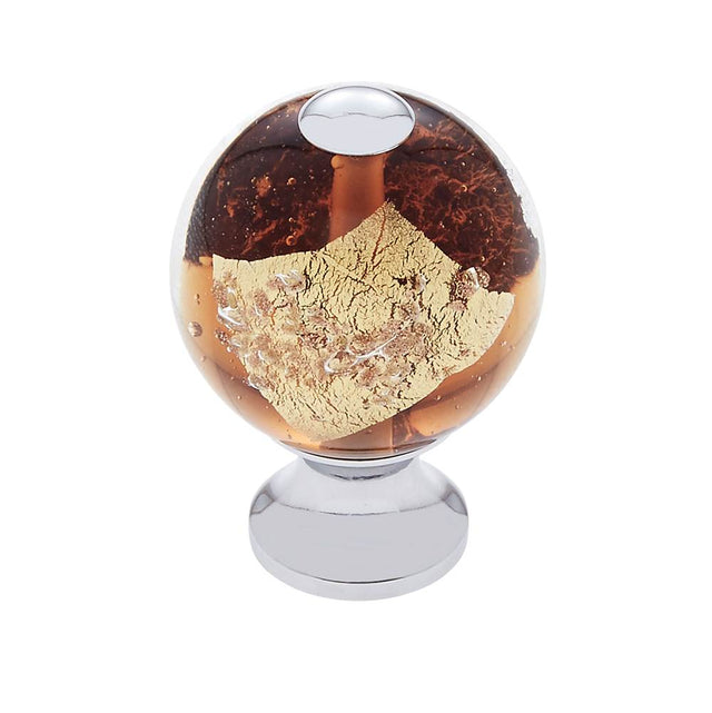 JVJ Hardware - Murano Collection Polished Chrome Finish 30 mm Orange w/Gold and Silver Round Glass Knob, Composition Glass and Solid Brass - Polished Chrome