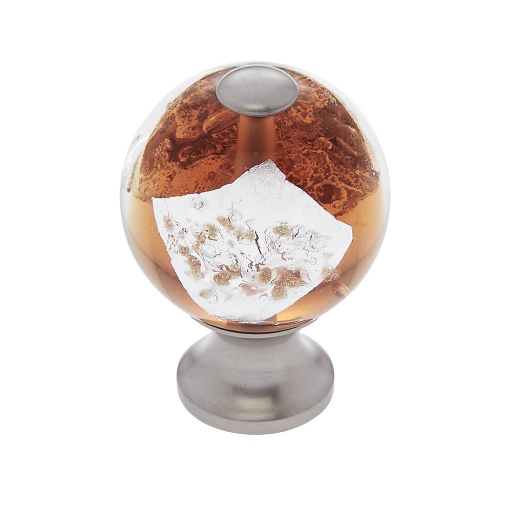 JVJ Hardware - Murano Collection Satin Nickel Finish 30 mm Orange w/Gold and Silver Round Glass Knob, Composition Glass and Solid Brass - Satin Nickel
