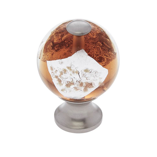 JVJ Hardware - Murano Collection Satin Nickel Finish 30 mm Orange w/Gold and Silver Round Glass Knob, Composition Glass and Solid Brass - Satin Nickel