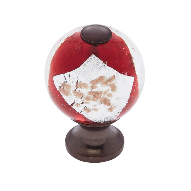 JVJ Hardware - Murano Collection Old World Bronze Finish 30 mm Red w/Gold and Silver Round Glass Knob, Composition Glass and Solid Brass - Old World Bronze