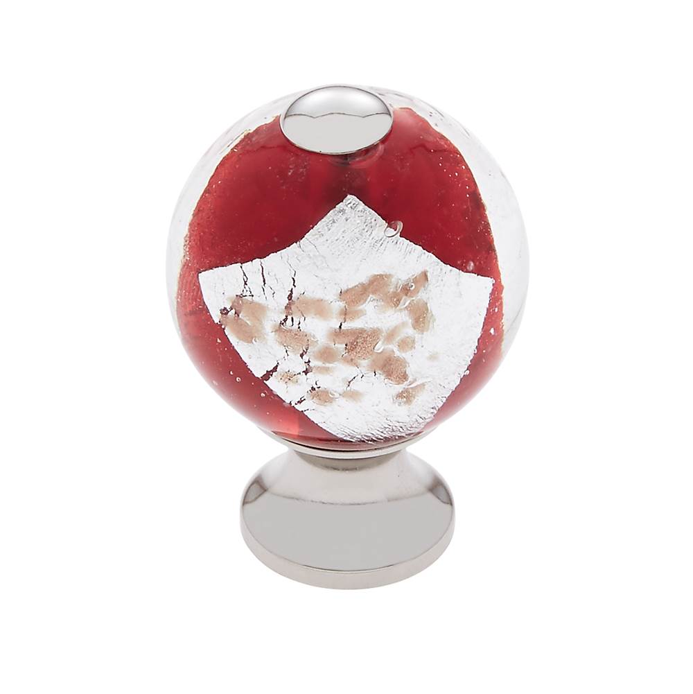 JVJ Hardware - Murano Collection Polished Nickel Finish 30 mm Red w/Gold and Silver Round Glass Knob, Composition Glass and Solid Brass - Polished Nickel