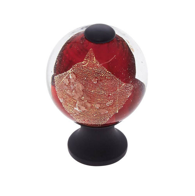 JVJ Hardware - Murano Collection Oil Rubbed Bronze Finish 30 mm Red w/Gold and Silver Round Glass Knob, Composition Glass and Solid Brass - Oil Rubbed Bronze