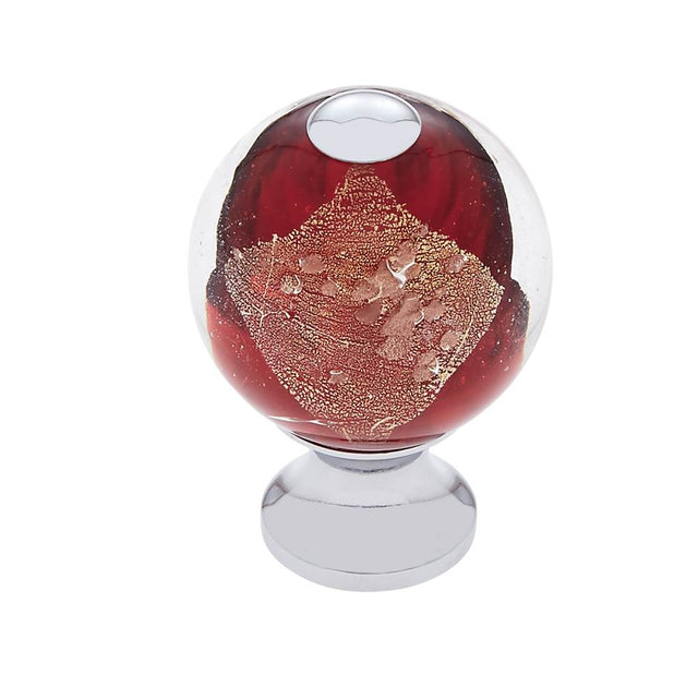 JVJ Hardware - Murano Collection Polished Chrome Finish 30 mm  Red w/Gold and Silver Round Glass Knob, Composition Glass and Solid Brass - Polished Chrome
