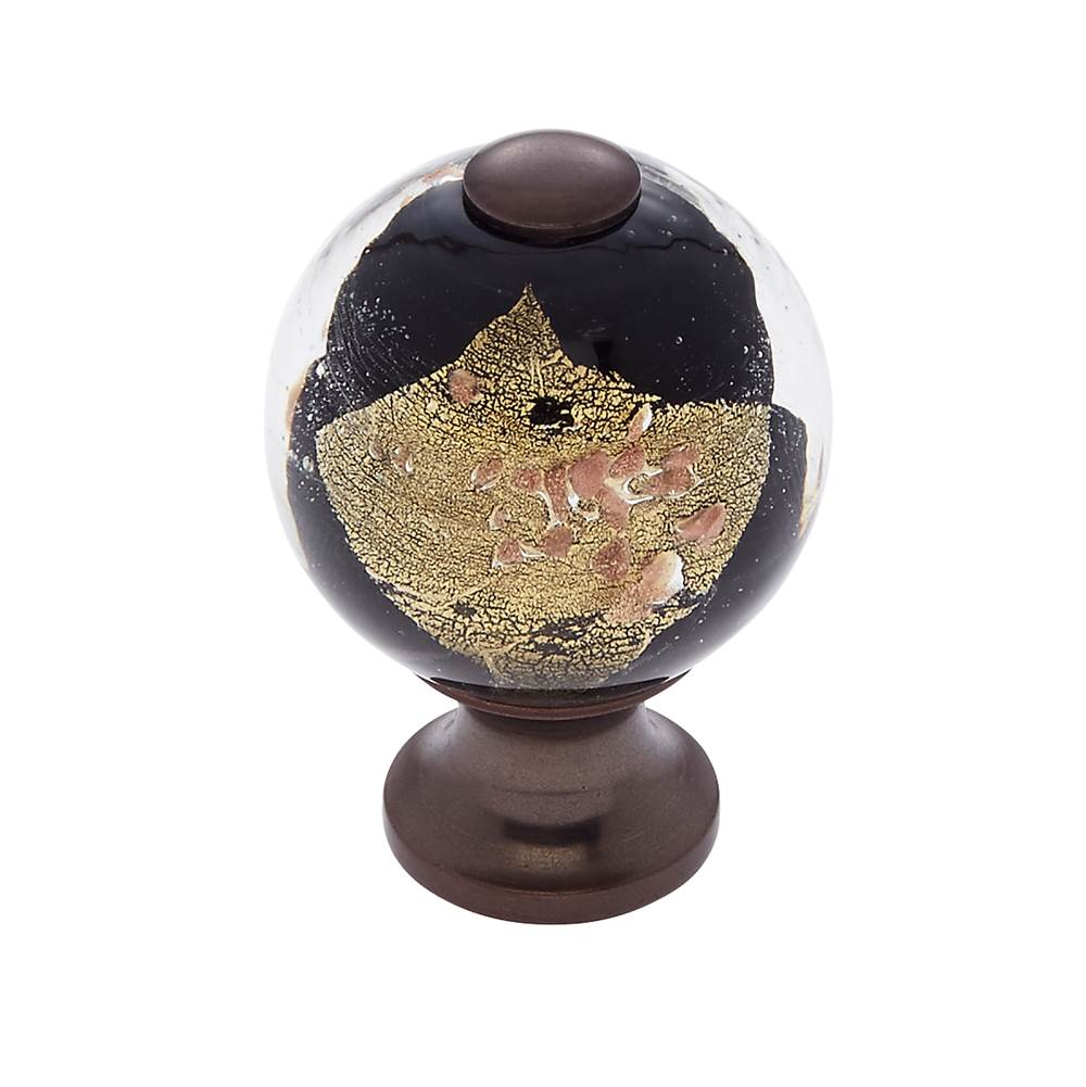 JVJ Hardware - Murano Collection Old World Bronze Finish 30 mm Black w/Gold and Silver Round Glass Knob, Composition Glass and Solid Brass - Old World Bronze
