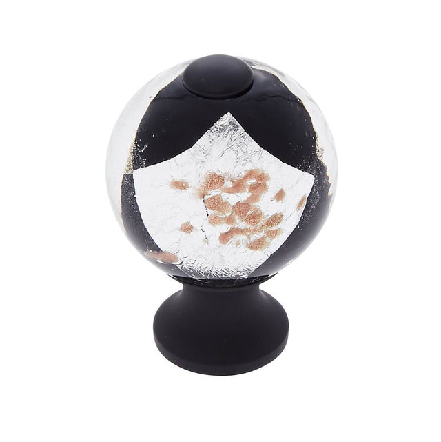 JVJ Hardware - Murano Collection Oil Rubbed Bronze Finish 30 mm Black w/Gold and Silver Round Glass Knob, Composition Glass and Solid Brass - Oil Rubbed Bronze