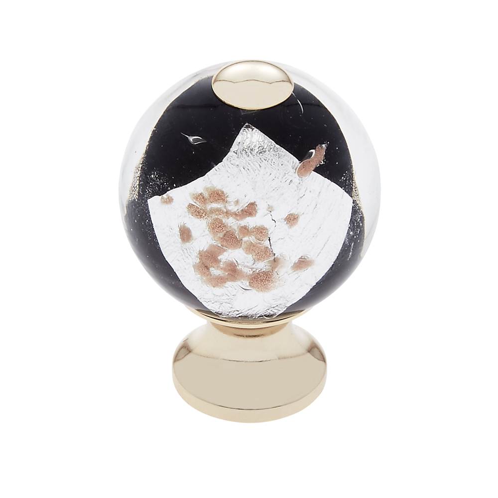 JVJ Hardware - Murano Collection 24K Gold Plated Finish 30 mm Black w/Gold and Silver Round Glass Knob, Composition Glass and Solid Brass - 24k Gold