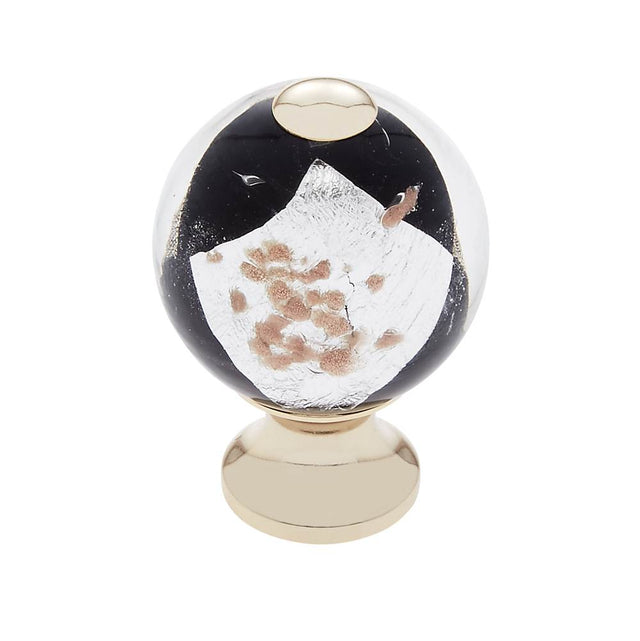 JVJ Hardware - Murano Collection 24K Gold Plated Finish 30 mm Black w/Gold and Silver Round Glass Knob, Composition Glass and Solid Brass - 24k Gold