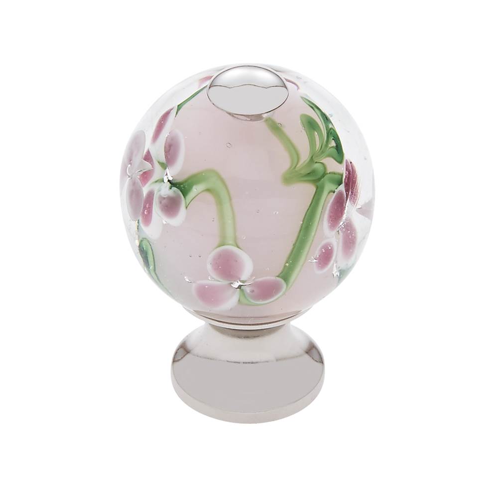 JVJ Hardware - Murano Collection Polished Nickel Finish 30 mm Clear w/Purple Flowers Round Glass Knob, Composition Glass and Solid Brass - Polished Nickel