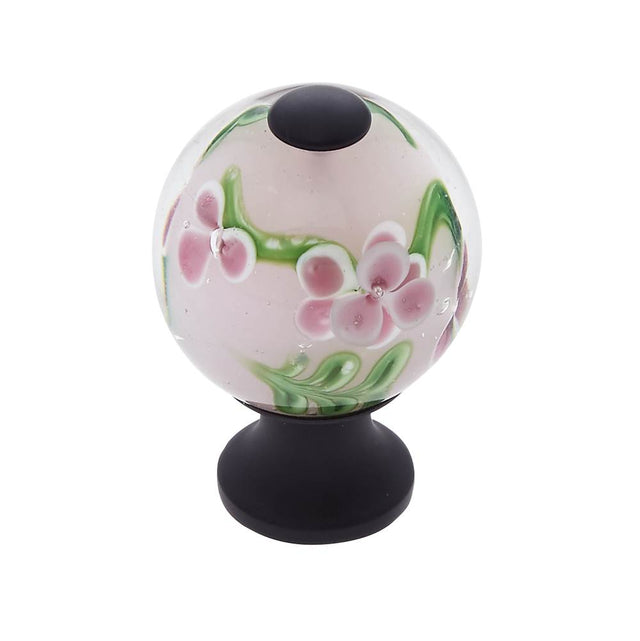 JVJ Hardware - Murano Collection Oil Rubbed Bronze Finish 30 mm Clear w/Purple Flowers Round Glass Knob, Composition Glass and Solid Brass - Oil Rubbed Bronze