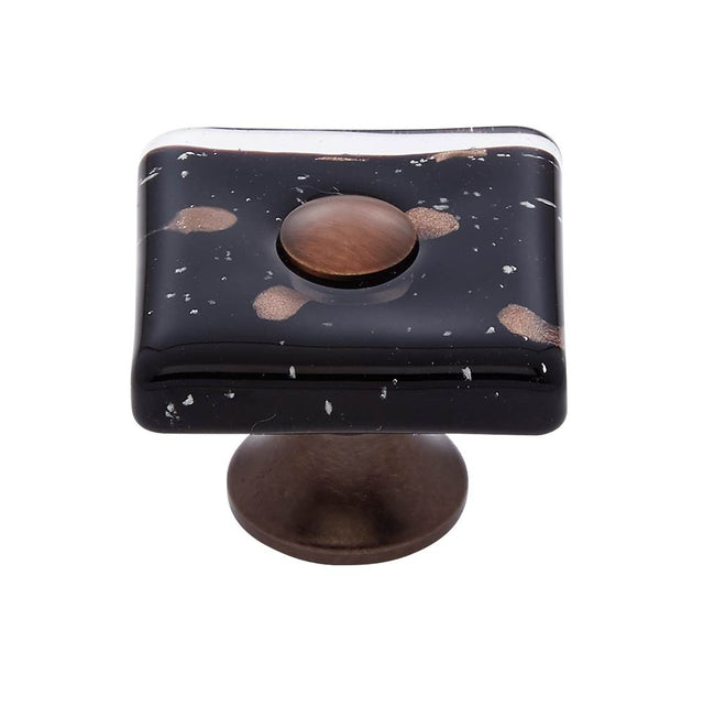 JVJ Hardware - Murano Collection Old World Bronze Finish 35 mm Black w/Copper Flecks Flat Square Glass Knob, Composition Glass and Solid Brass - Old World Bronze