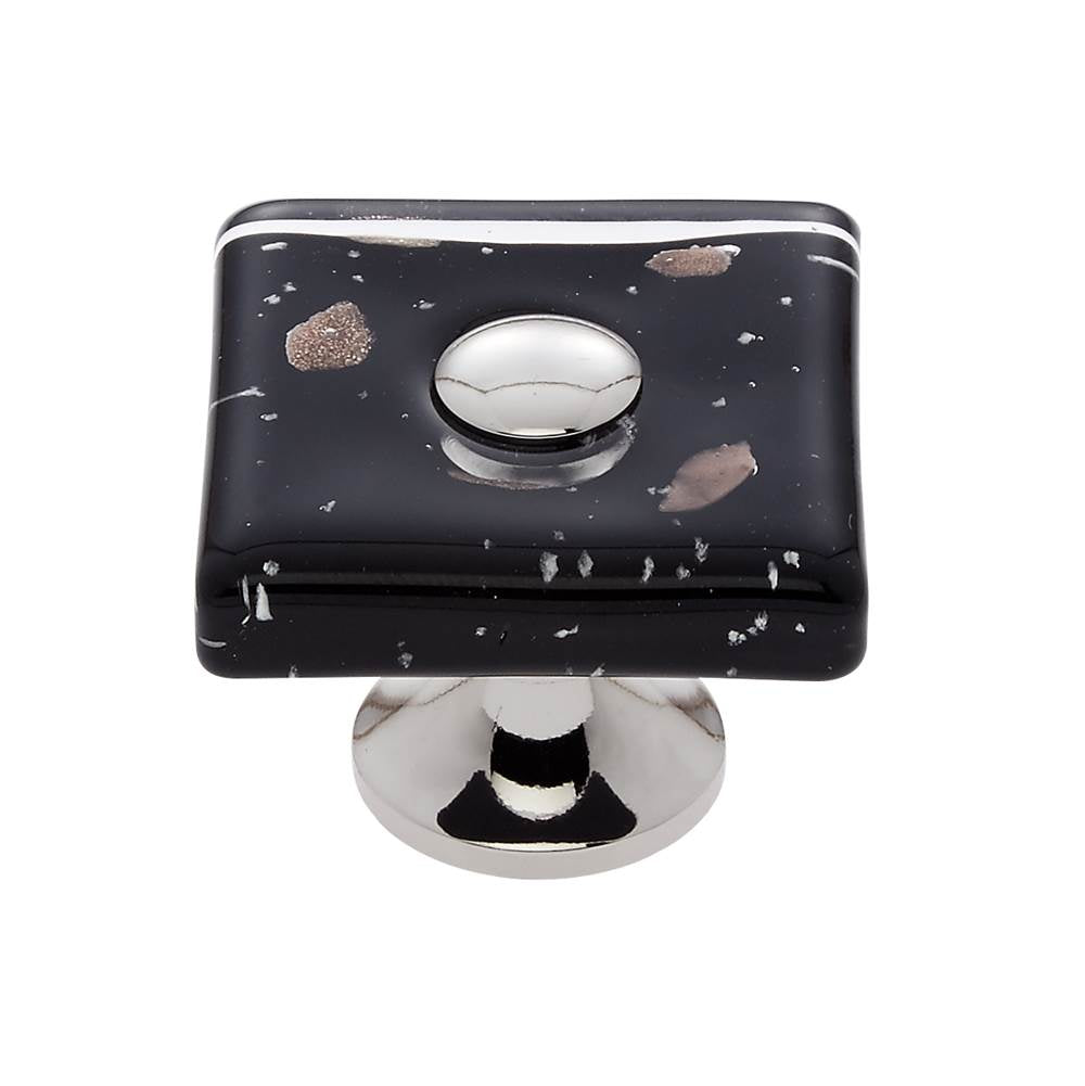 JVJ Hardware - Murano Collection Polished Nickel Finish 35 mm Black w/Copper Flecks Flat Square Glass Knob, Composition Glass and Solid Brass - Polished Nickel