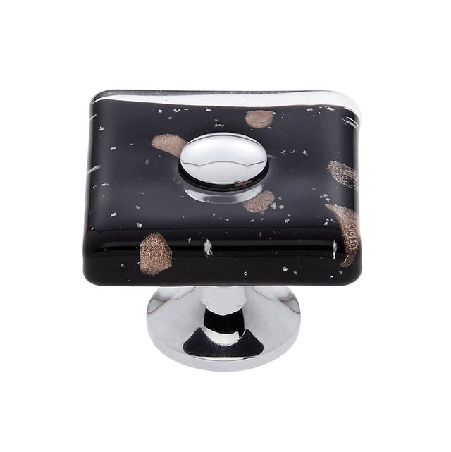 JVJ Hardware - Murano Collection Polished Chrome Finish 35 mm Black w/Copper Flecks Flat Square Glass Knob, Composition Glass and Solid Brass - Polished Chrome