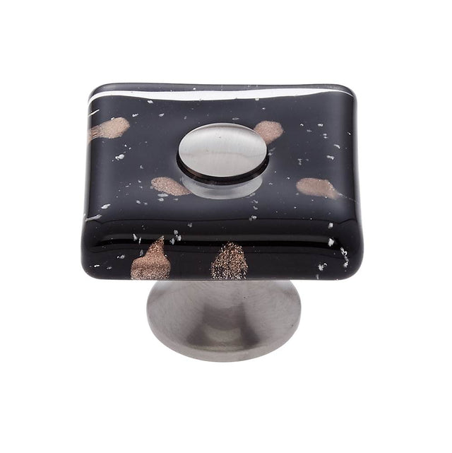 JVJ Hardware - Murano Collection Satin Nickel Finish 35 mm Black w/Copper Flecks Flat Square Glass Knob, Composition Glass and Solid Brass - Satin Nickel