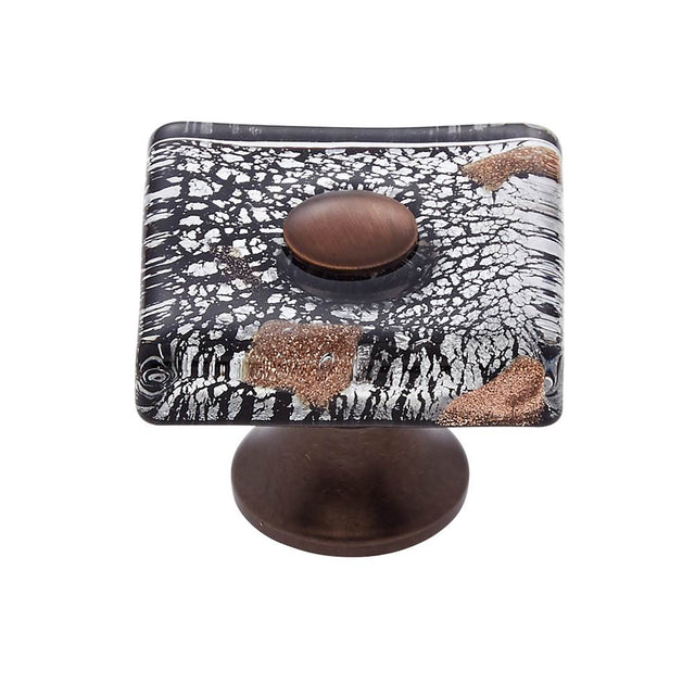 JVJ Hardware - Murano Collection Old World Bronze Finish 35 mm Clear w/Black Lines and Copper Flat Square Glass Knob, Composition Glass and Solid Brass - Old World Bronze