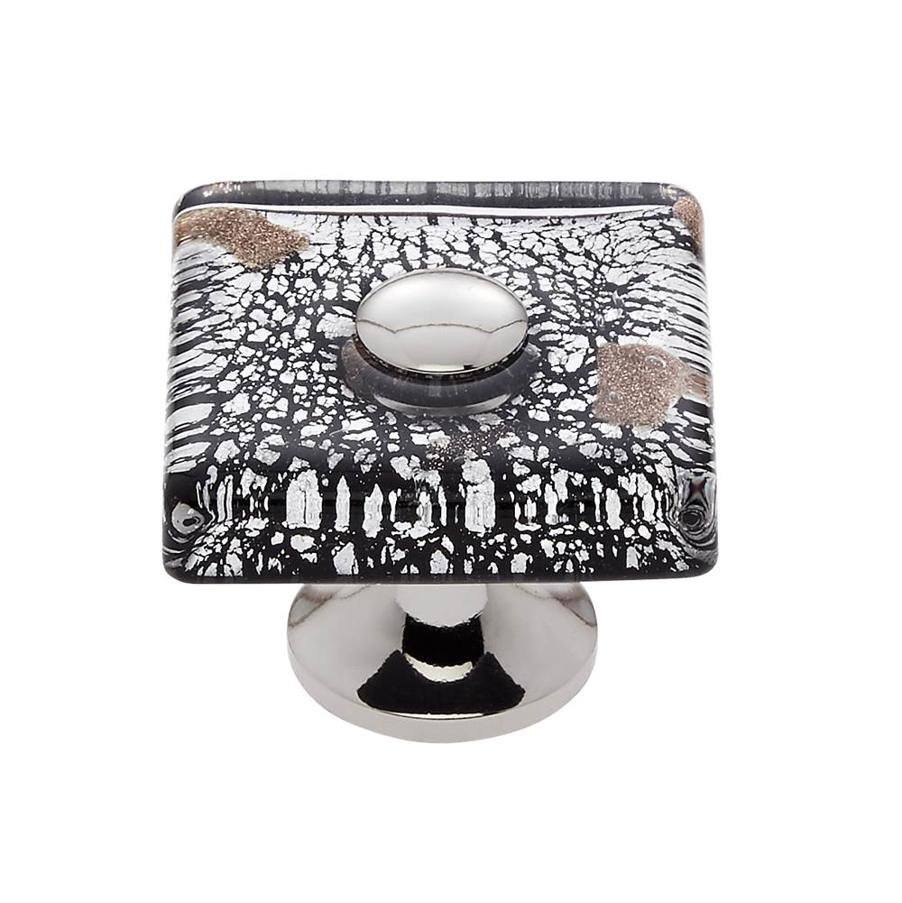 JVJ Hardware - Murano Collection Polished Nickel Finish 35 mm Clear w/Black Lines and Copper Flat Square Glass Knob, Composition Glass and Solid Brass - Polished Nickel