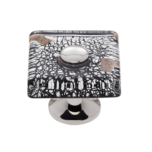 JVJ Hardware - Murano Collection Polished Nickel Finish 35 mm Clear w/Black Lines and Copper Flat Square Glass Knob, Composition Glass and Solid Brass - Polished Nickel