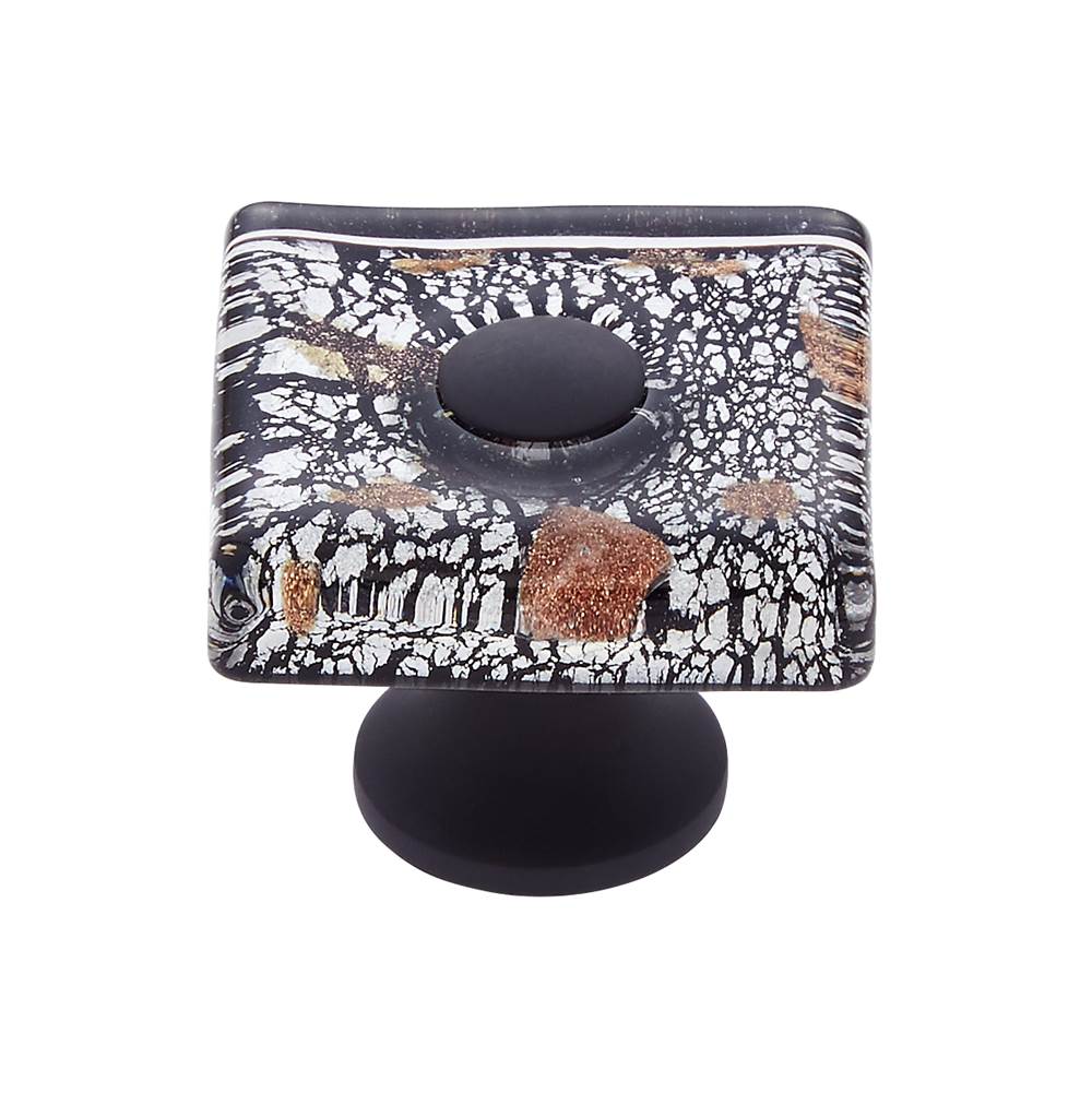 JVJ Hardware - Murano Collection Oil Rubbed Bronze Finish 35 mm Clear w/Black Lines and Copper Flat Square Glass Knob, Composition Glass and Solid Brass - Oil Rubbed Bronze