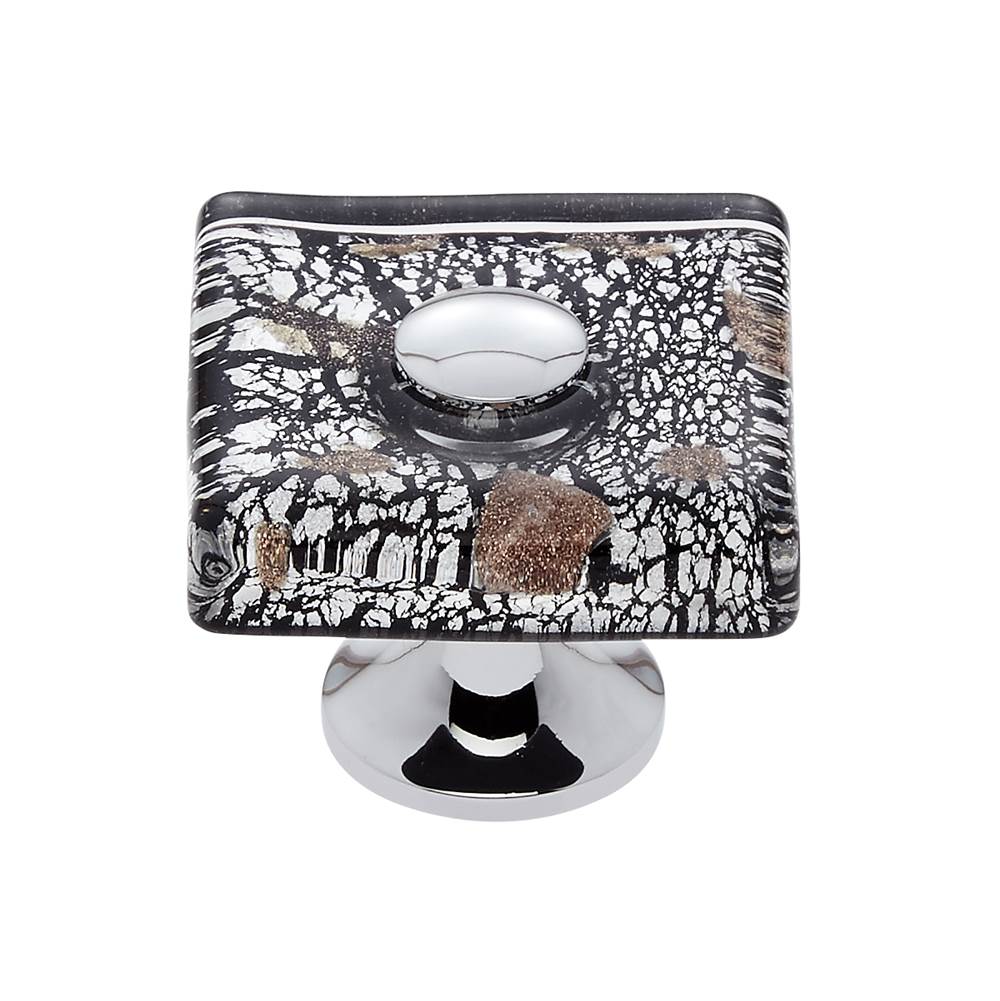 JVJ Hardware - Murano Collection Polished Chrome Finish 35 mm Clear w/Black Lines and Copper Flat Square Glass Knob, Composition Glass and Solid Brass - Polished Chrome