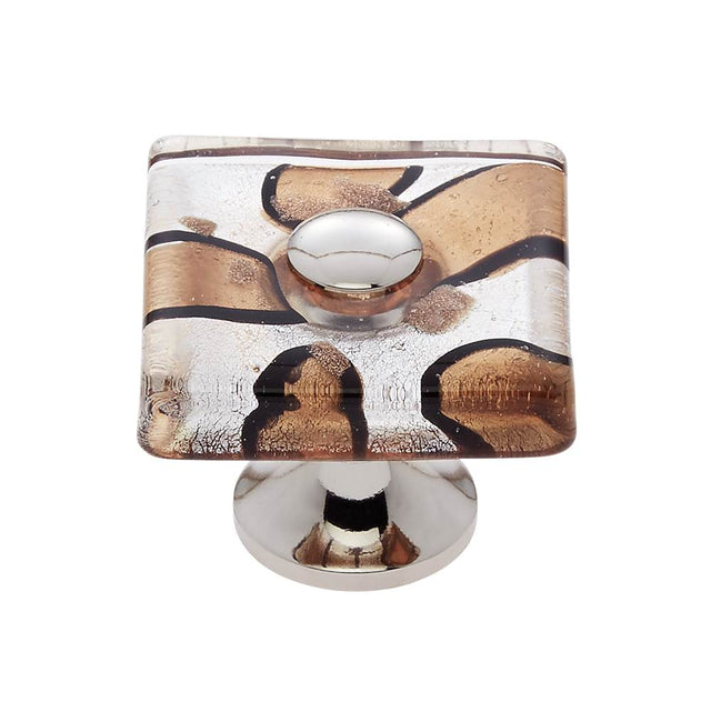 JVJ Hardware - Murano Collection Polished Nickel Finish 35 mm Silver and Gold Flat Square Glass Knob, Composition Glass and Solid Brass - Polished Nickel