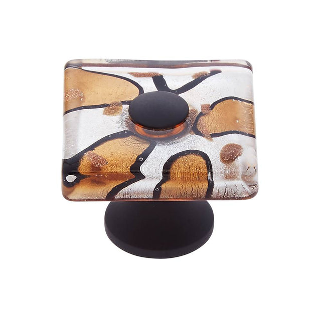 JVJ Hardware - Murano Collection Oil Rubbed Bronze Finish 35 mm Silver and Gold Flat Square Glass Knob, Composition Glass and Solid Brass - Oil Rubbed Bronze