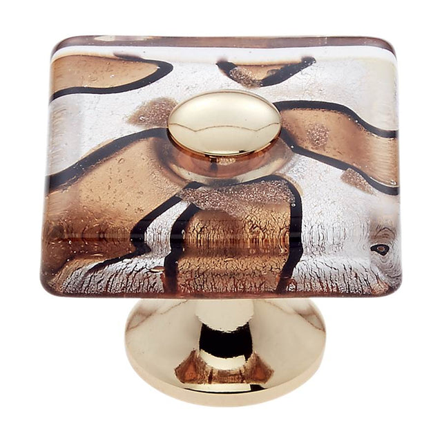 JVJ Hardware - Murano Collection 24K Gold Plated Finish 35 mm Silver and Gold Flat Square Glass Knob, Composition Glass and Solid Brass - 24k Gold