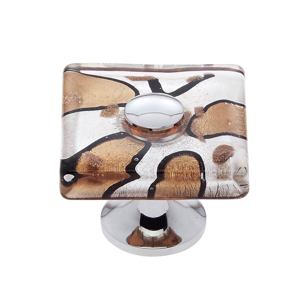 JVJ Hardware - Murano Collection Polished Chrome Finish 35 mm Silver and Gold Flat Square Glass Knob, Composition Glass and Solid Brass - Polished Chrome