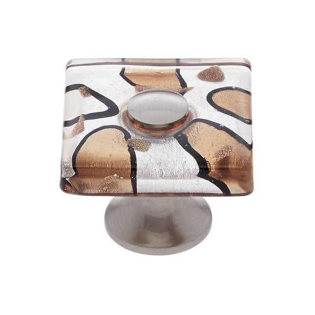 JVJ Hardware - Murano Collection Satin Nickel Finish 35 mm Silver and Gold Flat Square Glass Knob, Composition Glass and Solid Brass - Satin Nickel