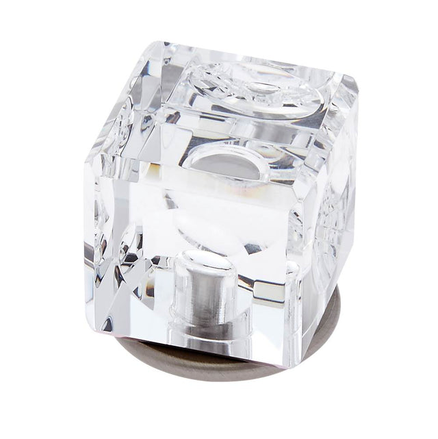 JVJ Hardware - Pure Elegance Collection Satin Nickel Finish 31 percent Leaded 30 mm Crystal Square Knob, Composition Leaded Crystal and Solid Brass - Satin Nickel