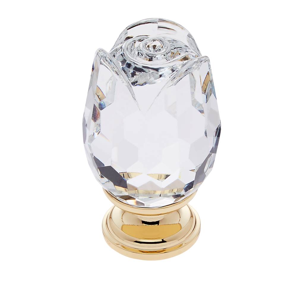 JVJ Hardware - Pure Elegance Collection 24K Gold Plated Finish 31 percent Leaded Crystal 30 mm Rose Knob, Composition Leaded Crystal and Solid Brass - 24k Gold