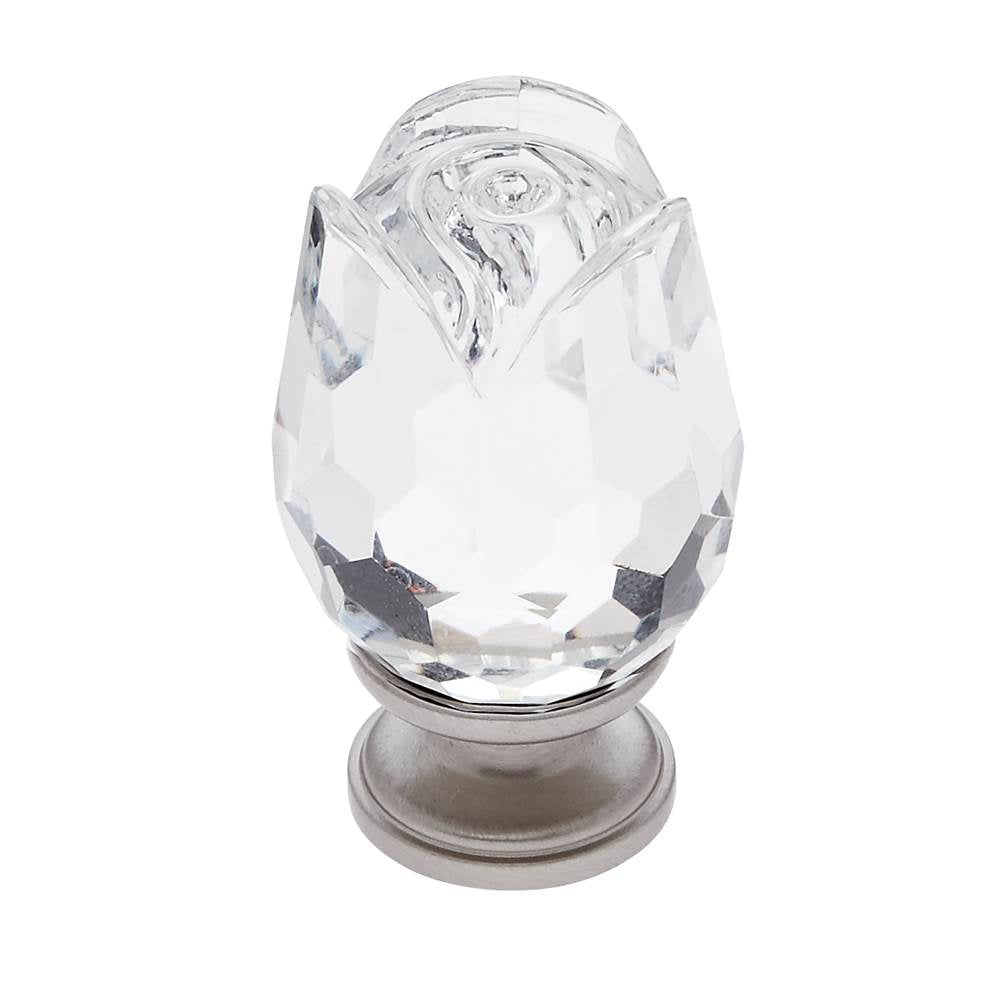 JVJ Hardware - Pure Elegance Collection Satin Nickel Finish 31 percent Leaded Crystal 30 mm Rose Knob, Composition Leaded Crystal and Solid Brass - Satin Nickel
