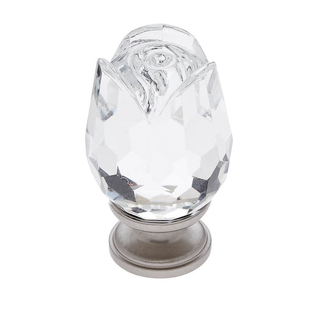 JVJ Hardware - Pure Elegance Collection Satin Nickel Finish 31 percent Leaded Crystal 30 mm Rose Knob, Composition Leaded Crystal and Solid Brass - Satin Nickel