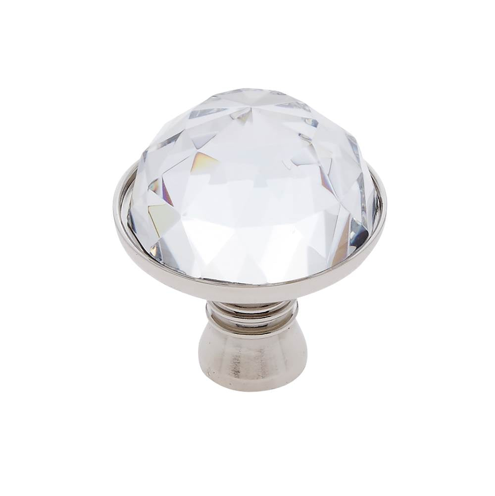 JVJ Hardware - Pure Elegance Collection Polished Nickel Finish 31 percent Leaded Crystal 30 mm Half-European Cut Knob, Composition Leaded Crystal and Solid Brass - Polished Nickel