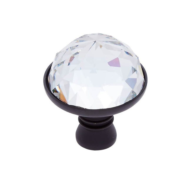 JVJ Hardware - Pure Elegance Collection Oil Rubbed Bronze Finish 31 percent Leaded Crystal 30 mm Half-European Cut Knob, Composition Leaded Crystal and Solid Brass - Oil Rubbed Bronze
