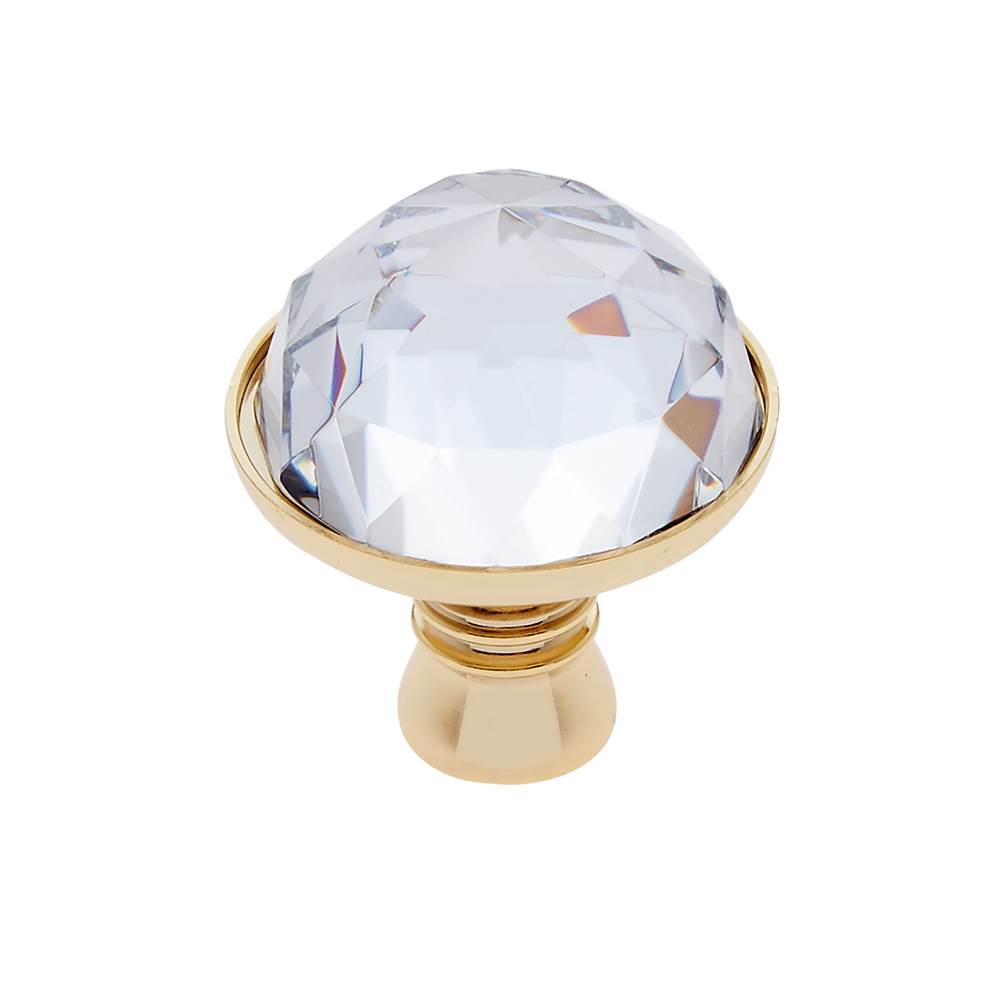 JVJ Hardware - Pure Elegance Collection 24K Gold Plated Finish 31 percent Leaded Crystal 30 mm Half-European Cut Knob, Composition Leaded Crystal and Solid Brass - 24k Gold