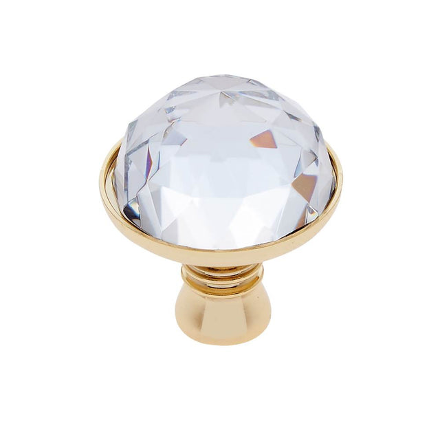 JVJ Hardware - Pure Elegance Collection 24K Gold Plated Finish 31 percent Leaded Crystal 30 mm Half-European Cut Knob, Composition Leaded Crystal and Solid Brass - 24k Gold