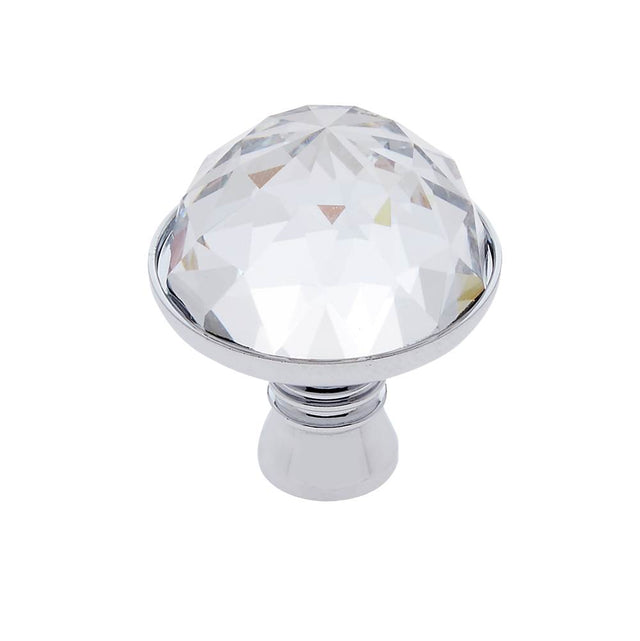 JVJ Hardware - Pure Elegance Collection Polished Chrome Finish 31 percent Leaded Crystal 30 mm Half-European Cut Knob, Composition Leaded Crystal and Solid Brass - Polished Chrome