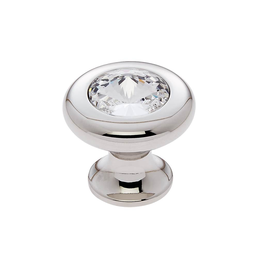 JVJ Hardware - Pure Elegance Collection Polished Nickel Finish 31 percent Leaded Crystal 30 mm Halfiamond Cut Knob, Composition Leaded Crystal and Solid Brass - Polished Nickel