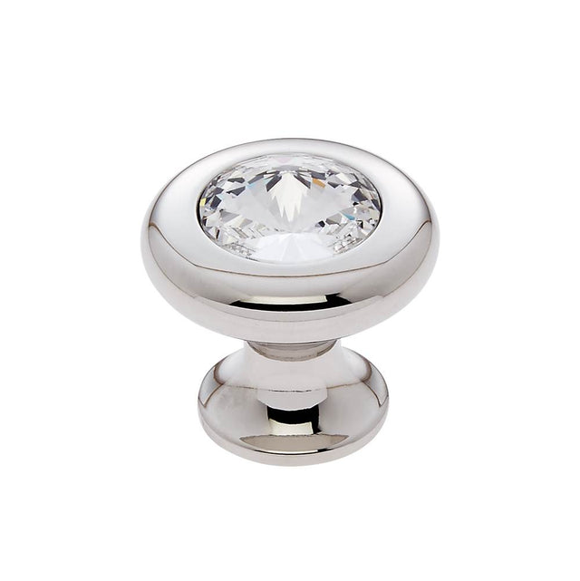 JVJ Hardware - Pure Elegance Collection Polished Nickel Finish 31 percent Leaded Crystal 30 mm Halfiamond Cut Knob, Composition Leaded Crystal and Solid Brass - Polished Nickel