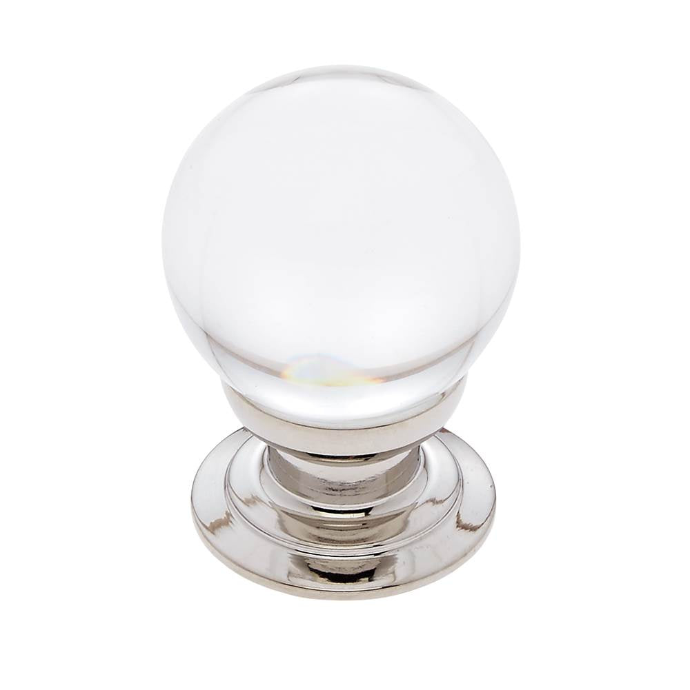 JVJ Hardware - Pure Elegance Collection Polished Nickel Finish 31 percent Leaded Crystal 30 mm Smooth Round Knob, Composition Leaded Crystal and Solid Brass - Polished Nickel