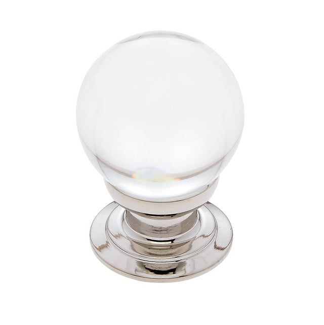 JVJ Hardware - Pure Elegance Collection Polished Nickel Finish 31 percent Leaded Crystal 30 mm Smooth Round Knob, Composition Leaded Crystal and Solid Brass - Polished Nickel