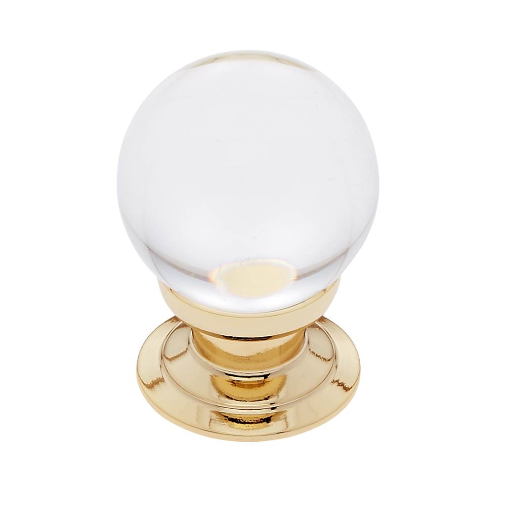 JVJ Hardware - Pure Elegance Collection 24K Gold Plated Finish 31 percent Leaded Crystal 30 mm Smooth Round Knob, Composition Leaded Crystal and Solid Brass - 24k Gold