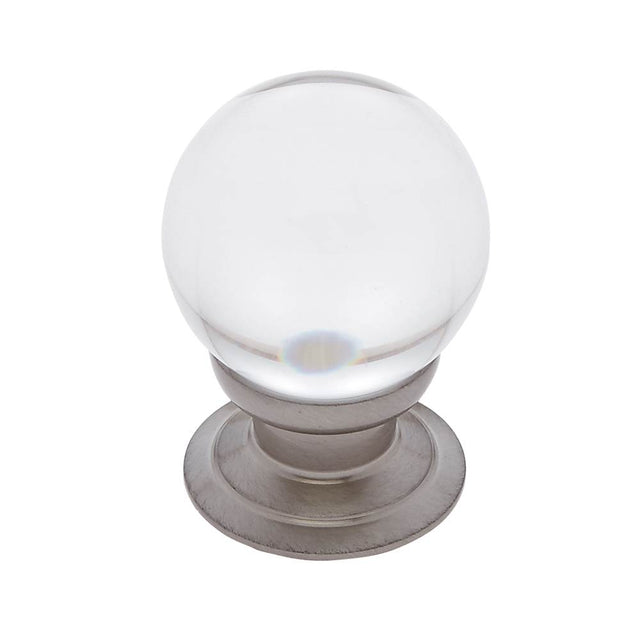 JVJ Hardware - Pure Elegance Collection Satin Nickel Finish 31 percent Leaded Crystal 30 mm Smooth Round Knob, Composition Leaded Crystal and Solid Brass - Satin Nickel