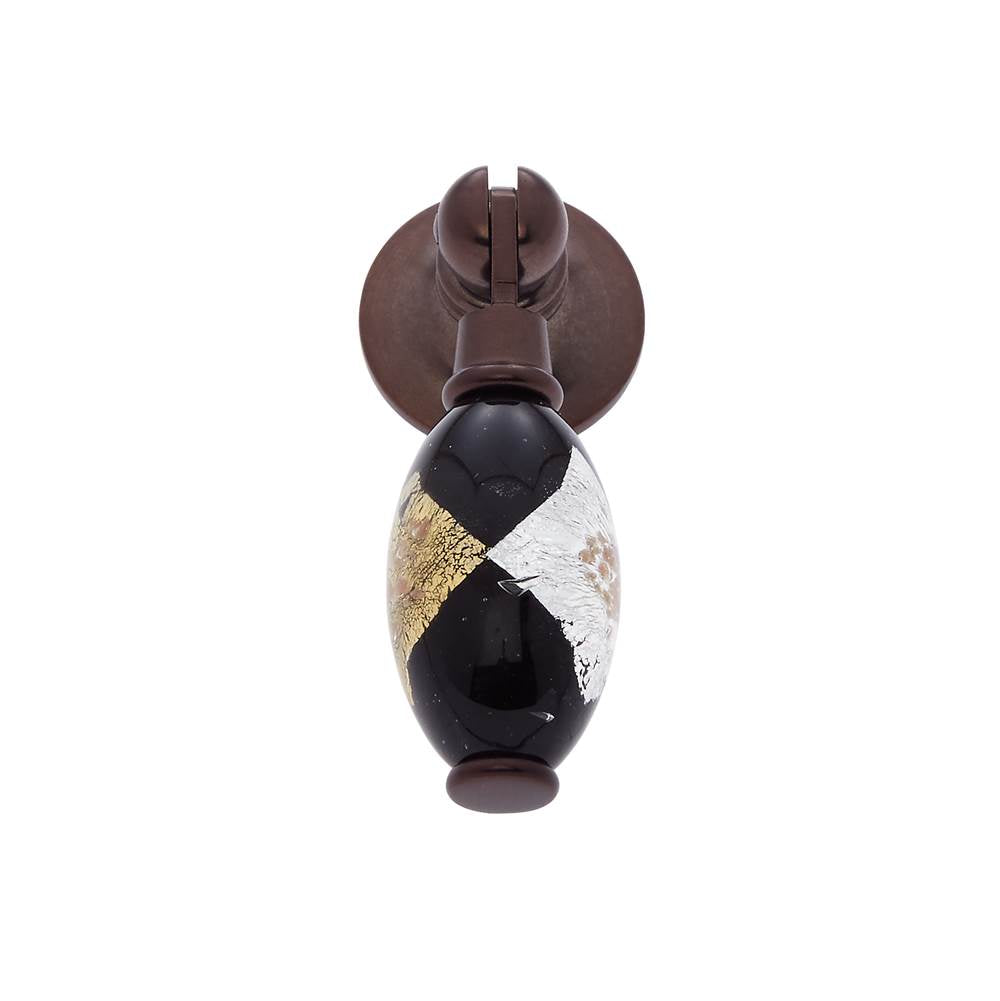 JVJ Hardware - Murano Collection Old World Bronze Finish 30 mm Gold w/Silver and Black Drop Pendant Pull, Composition Glass and Solid Brass and Solid Brass - Old World Bronze