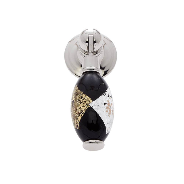 JVJ Hardware - Murano Collection Polished Nickel Finish 30 mm Gold w/Silver and Black Drop Pendant Pull, Composition Glass and Solid Brass and Solid Brass - Polished Nickel