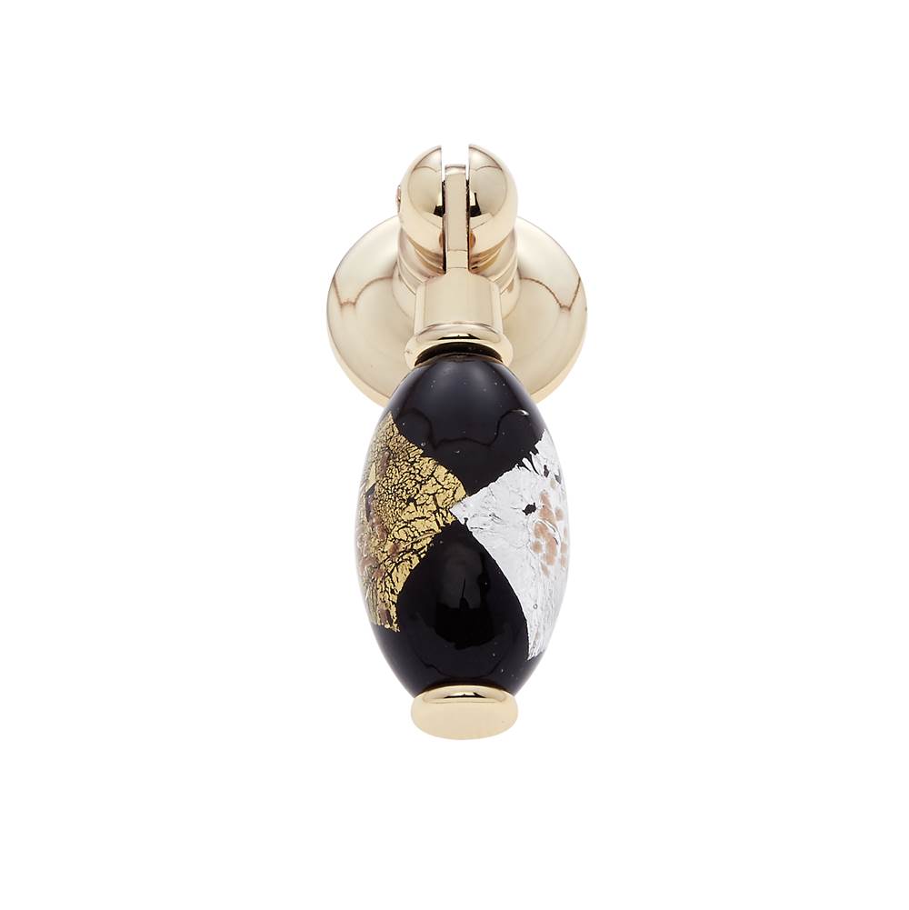 JVJ Hardware - Murano Collection 24K Gold Plated Finish 30 mm Gold w/Silver and Black Drop Pendant Pull, Composition Glass and Solid Brass and Solid Brass - 24k Gold