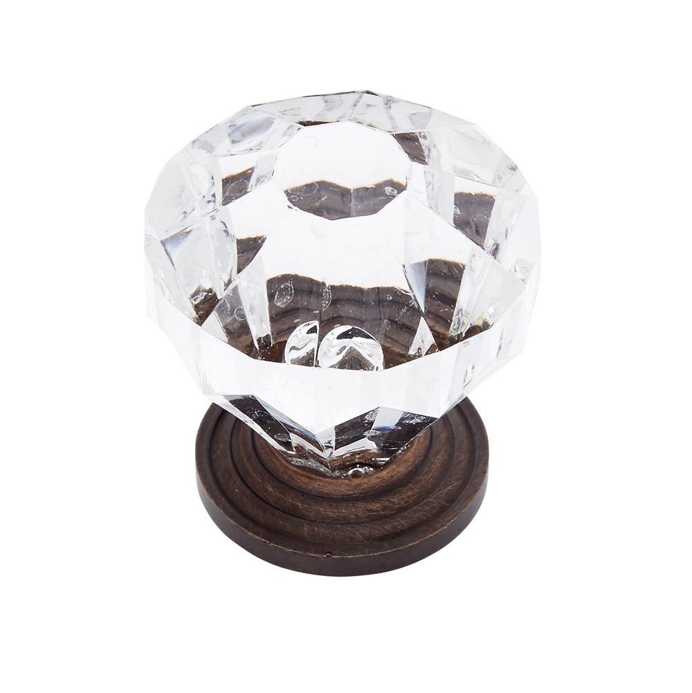 JVJ Hardware - Classic Collection Old World Bronze Finish Acrylic ''Crystal'' 1-1/4'' Knob, Composition Solid Brass/Acrylic - Old World Bronze