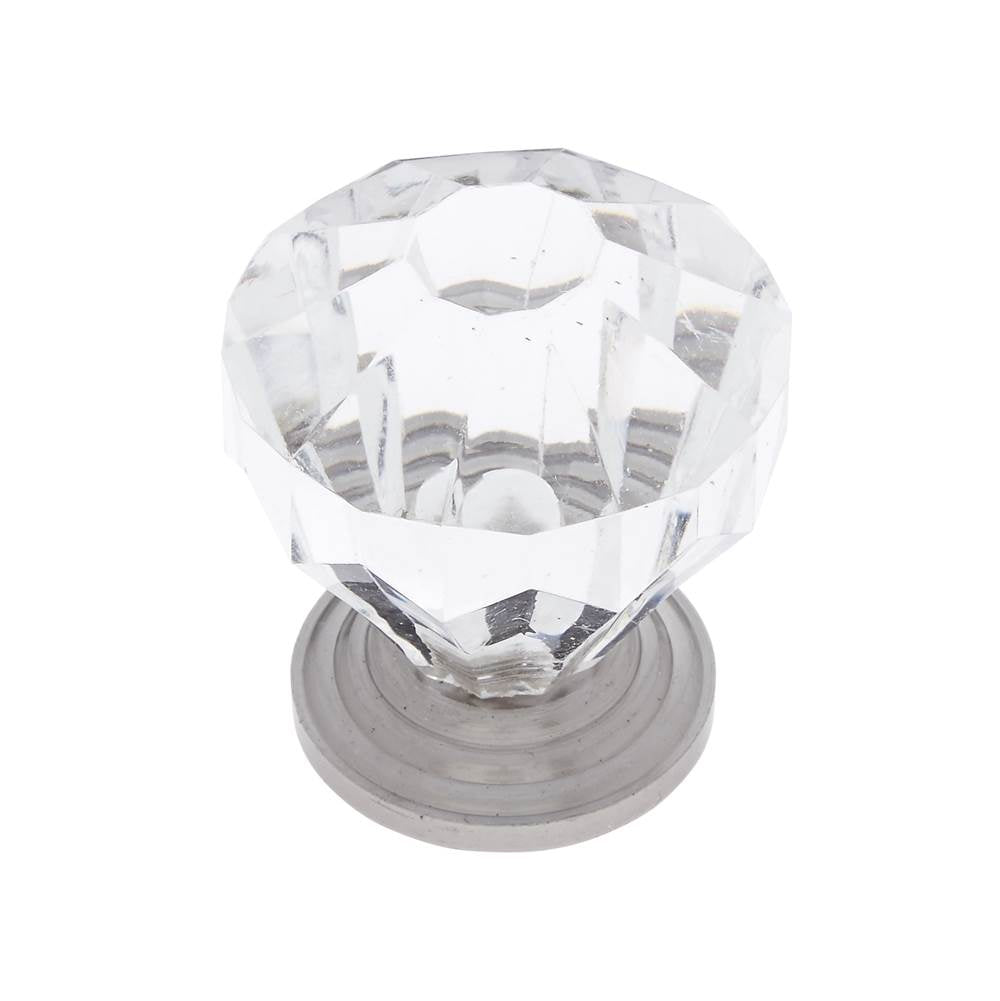 JVJ Hardware - Classic Collection Satin Nickel Finish Acrylic ''Crystal'' 1-1/4'' Knob, Composition Solid Brass/Acrylic - Satin Nickel