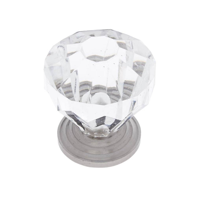 JVJ Hardware - Classic Collection Satin Nickel Finish Acrylic ''Crystal'' 1-1/4'' Knob, Composition Solid Brass/Acrylic - Satin Nickel